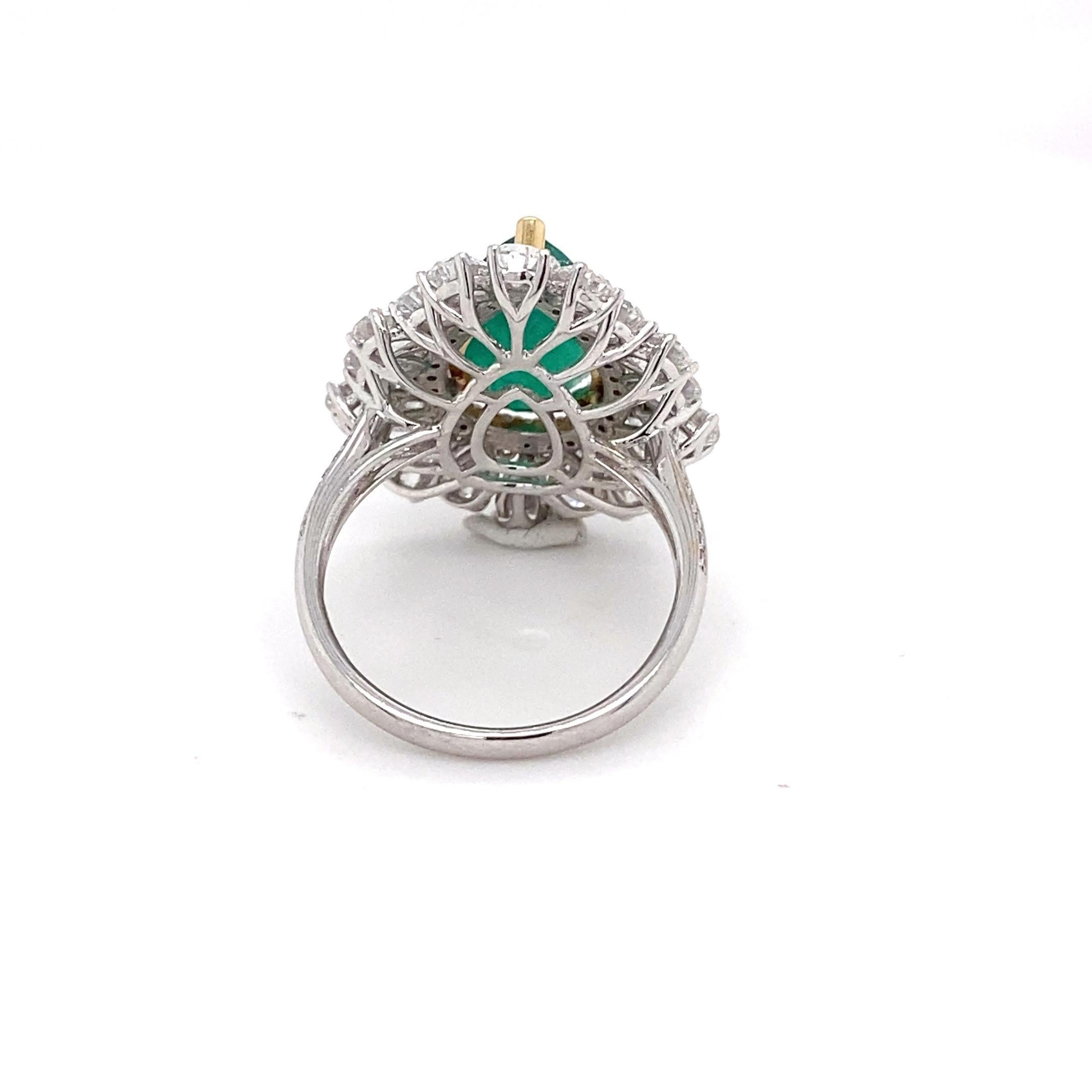3.65 Carat Natural Emerald Diamond Halo Cocktail Ring For Sale 7