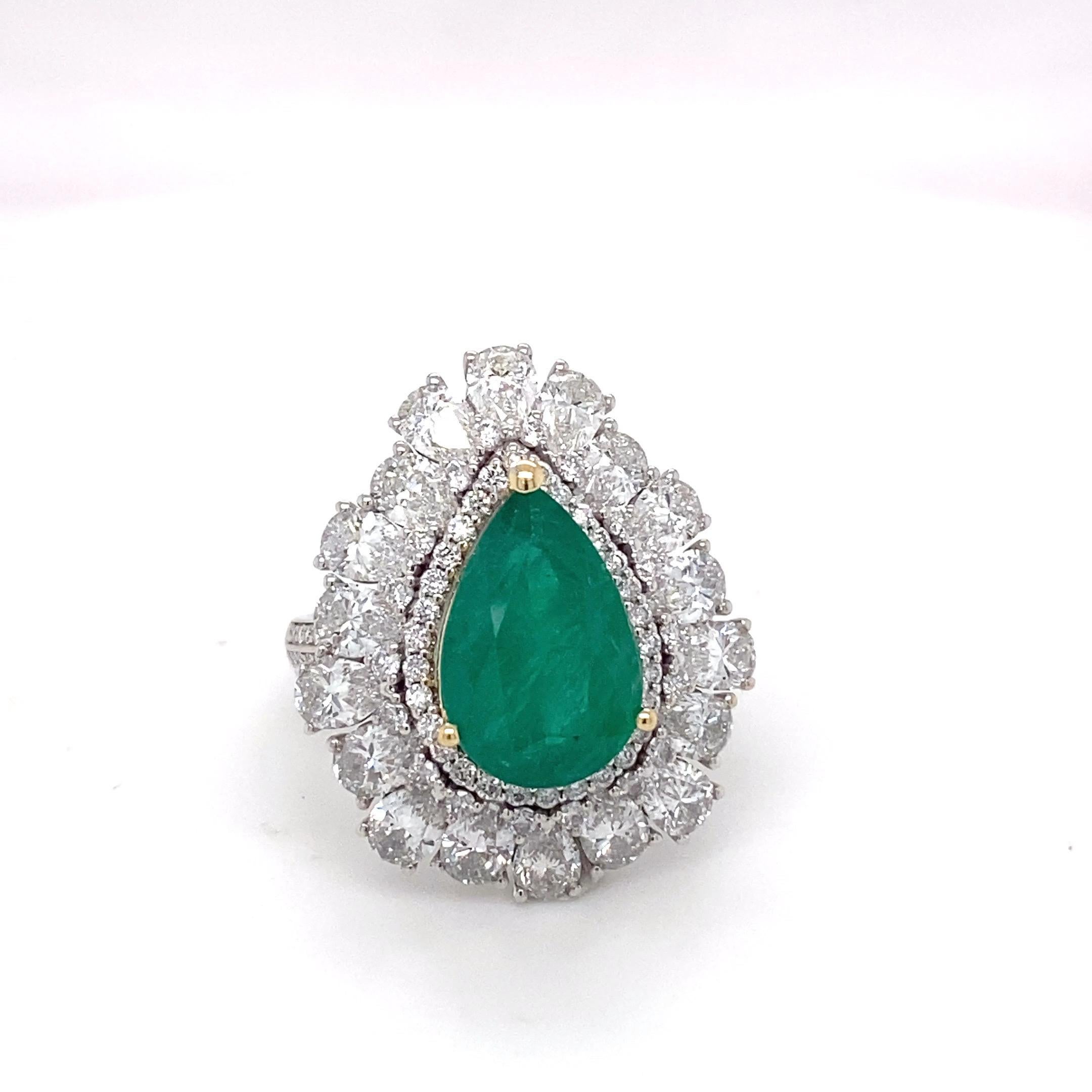 3.65 Carat Natural Emerald Diamond Halo Cocktail Ring For Sale 8