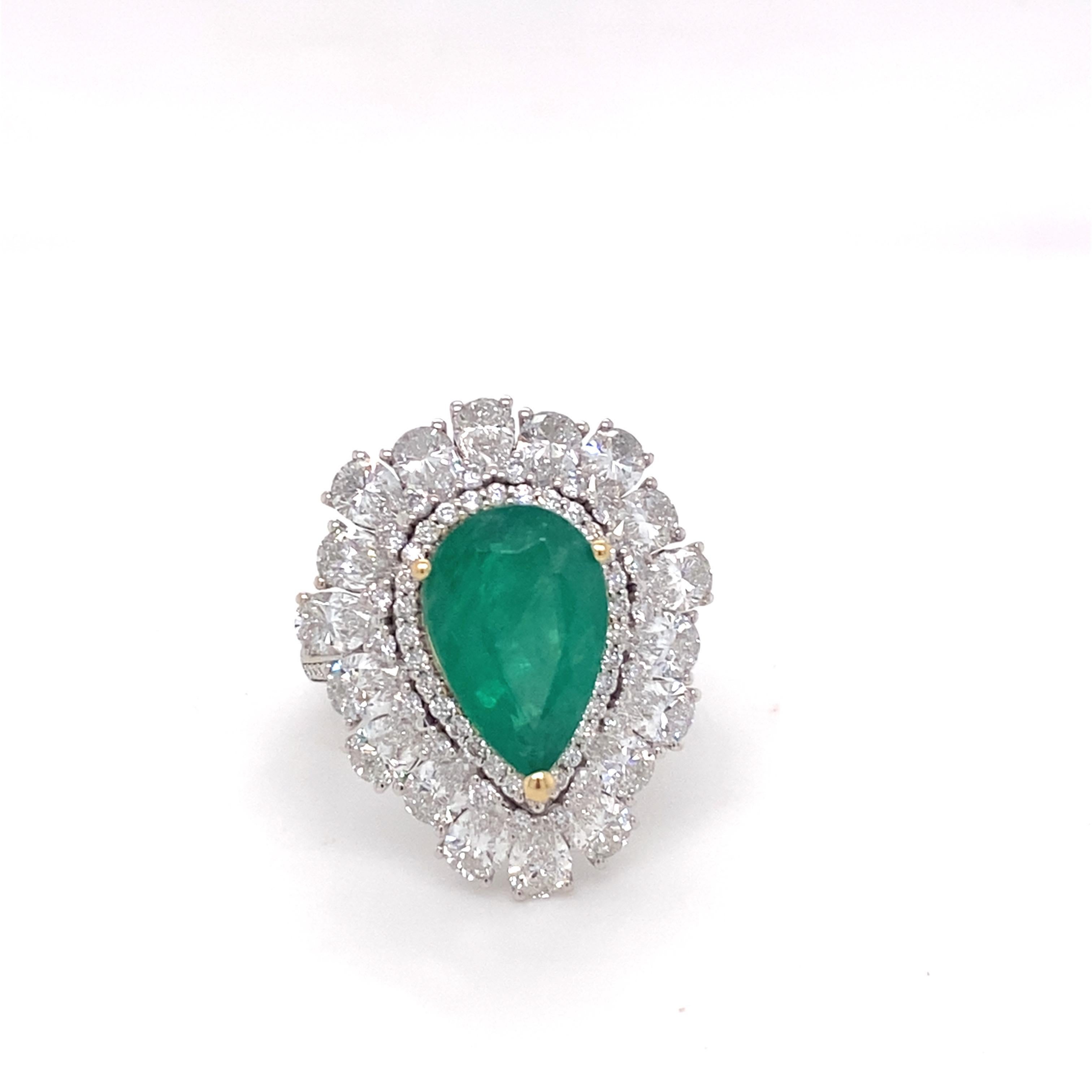 3.65 Carat Natural Emerald Diamond Halo Cocktail Ring For Sale 9