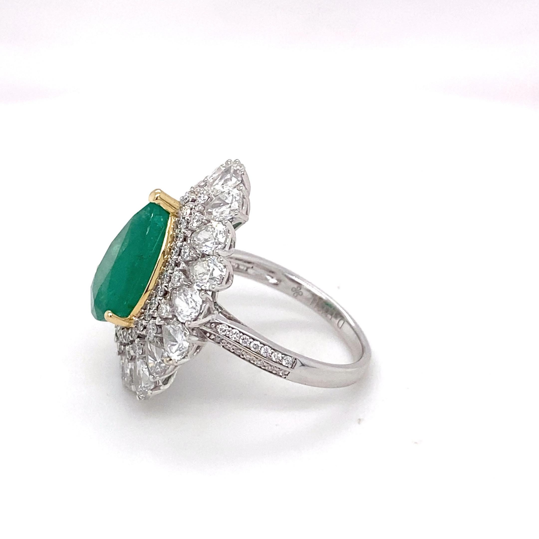 3.65 Carat Natural Emerald Diamond Halo Cocktail Ring For Sale 10