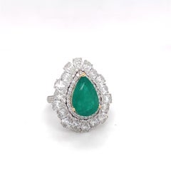 3.65 Carat Natural Emerald Diamond Halo Cocktail Ring