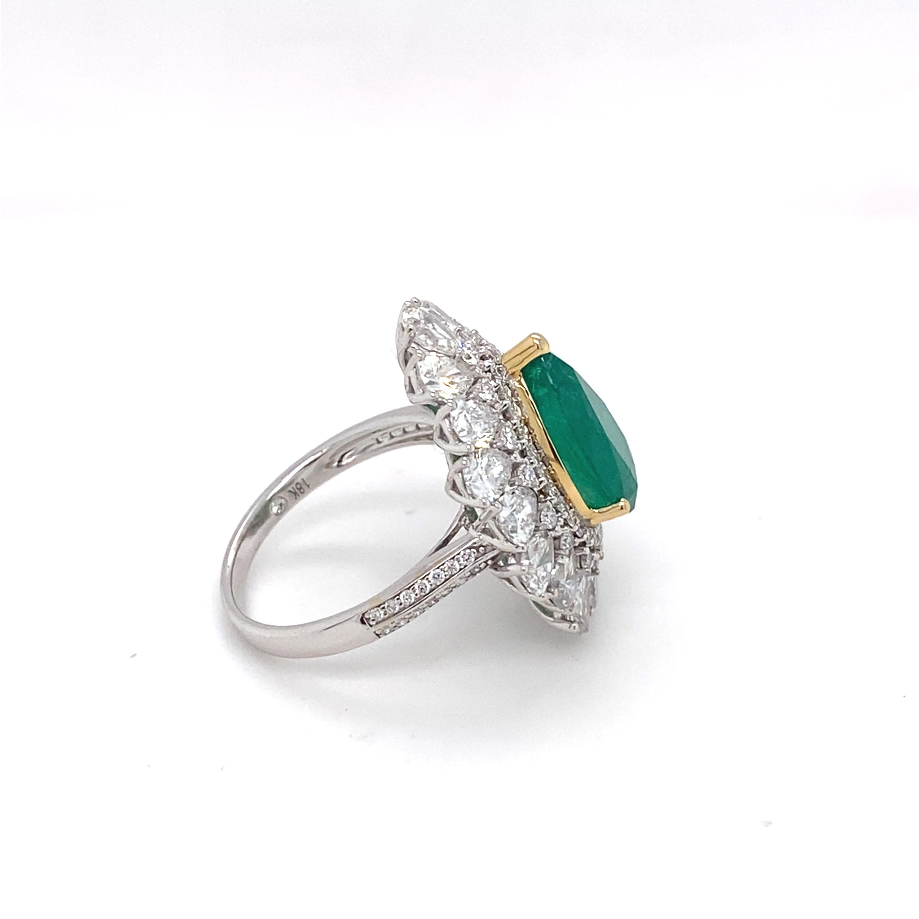 Artisan 3.65 Carat Natural Emerald Diamond Halo Cocktail Ring For Sale