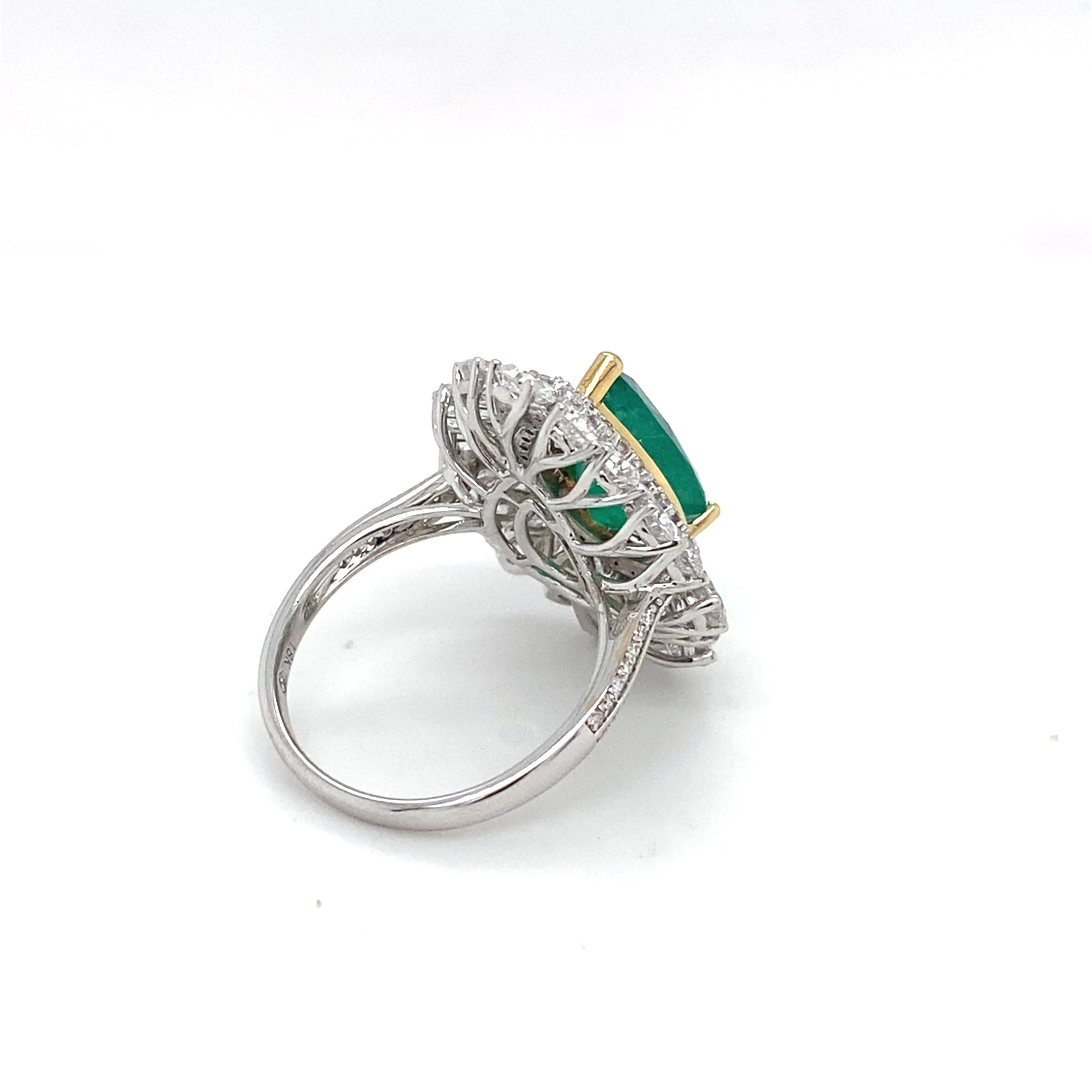 3.65 Carat Natural Emerald Diamond Halo Cocktail Ring In New Condition For Sale In Trumbull, CT