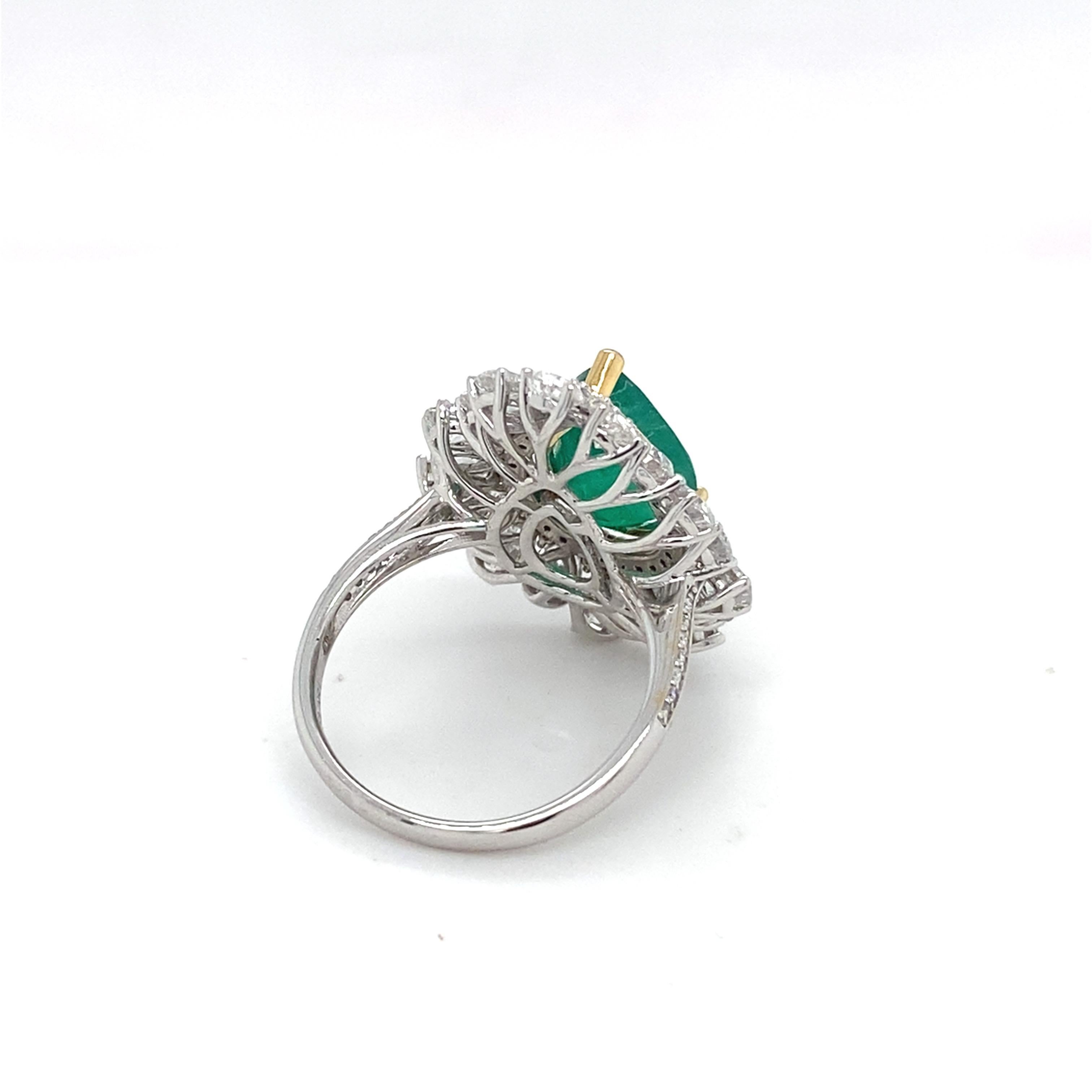Women's 3.65 Carat Natural Emerald Diamond Halo Cocktail Ring For Sale