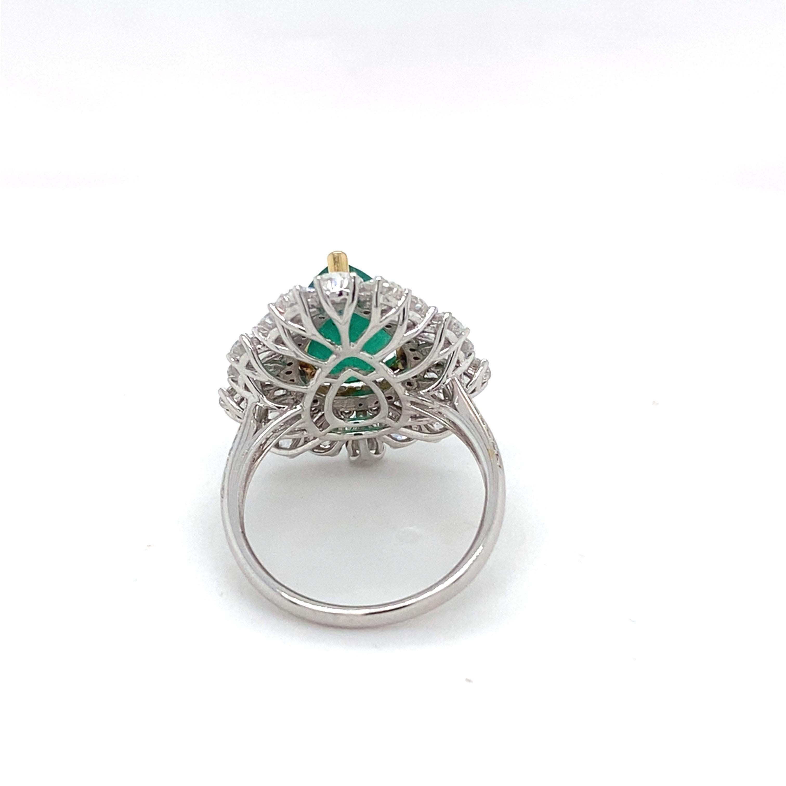 3.65 Carat Natural Emerald Diamond Halo Cocktail Ring For Sale 1
