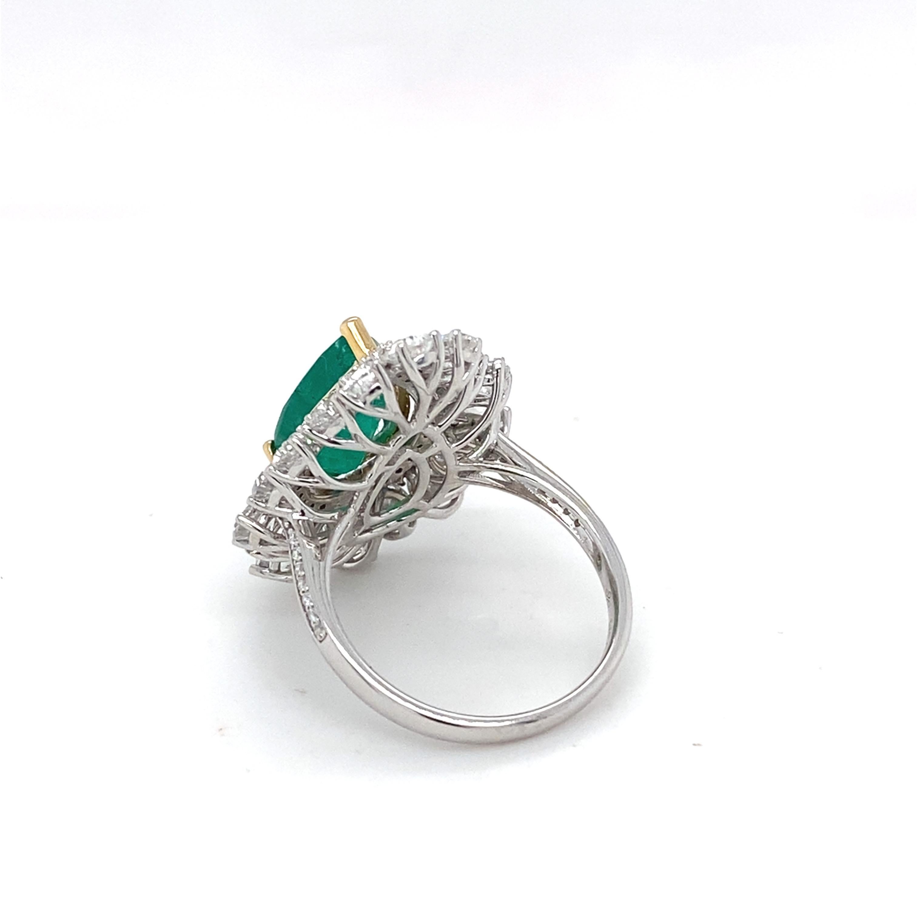 3.65 Carat Natural Emerald Diamond Halo Cocktail Ring For Sale 2
