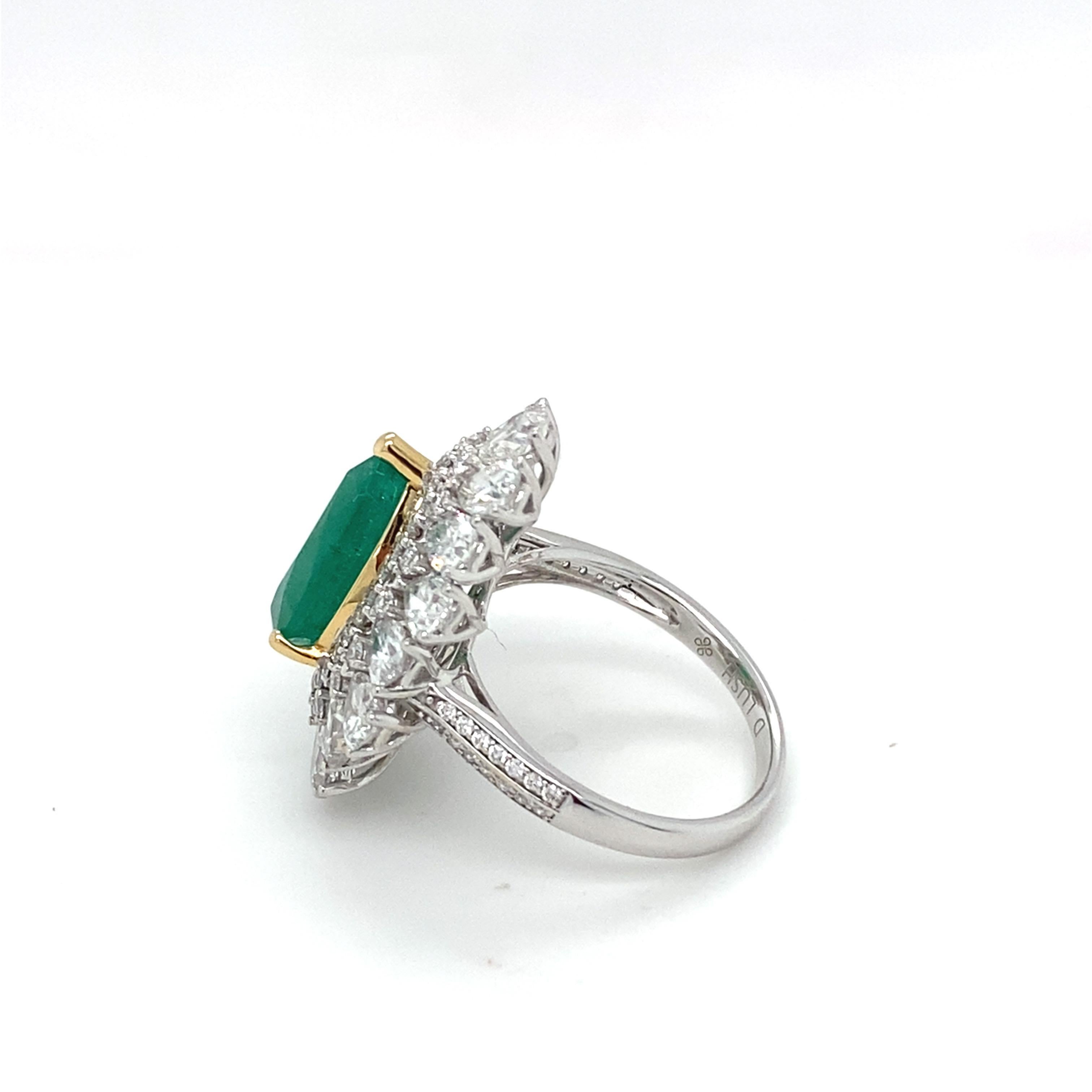 3.65 Carat Natural Emerald Diamond Halo Cocktail Ring For Sale 3