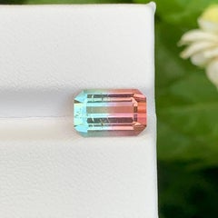 3.65 Carat Natural Loose Bicolor Tourmaline Stone Emerald Cut Afghan Gemstone