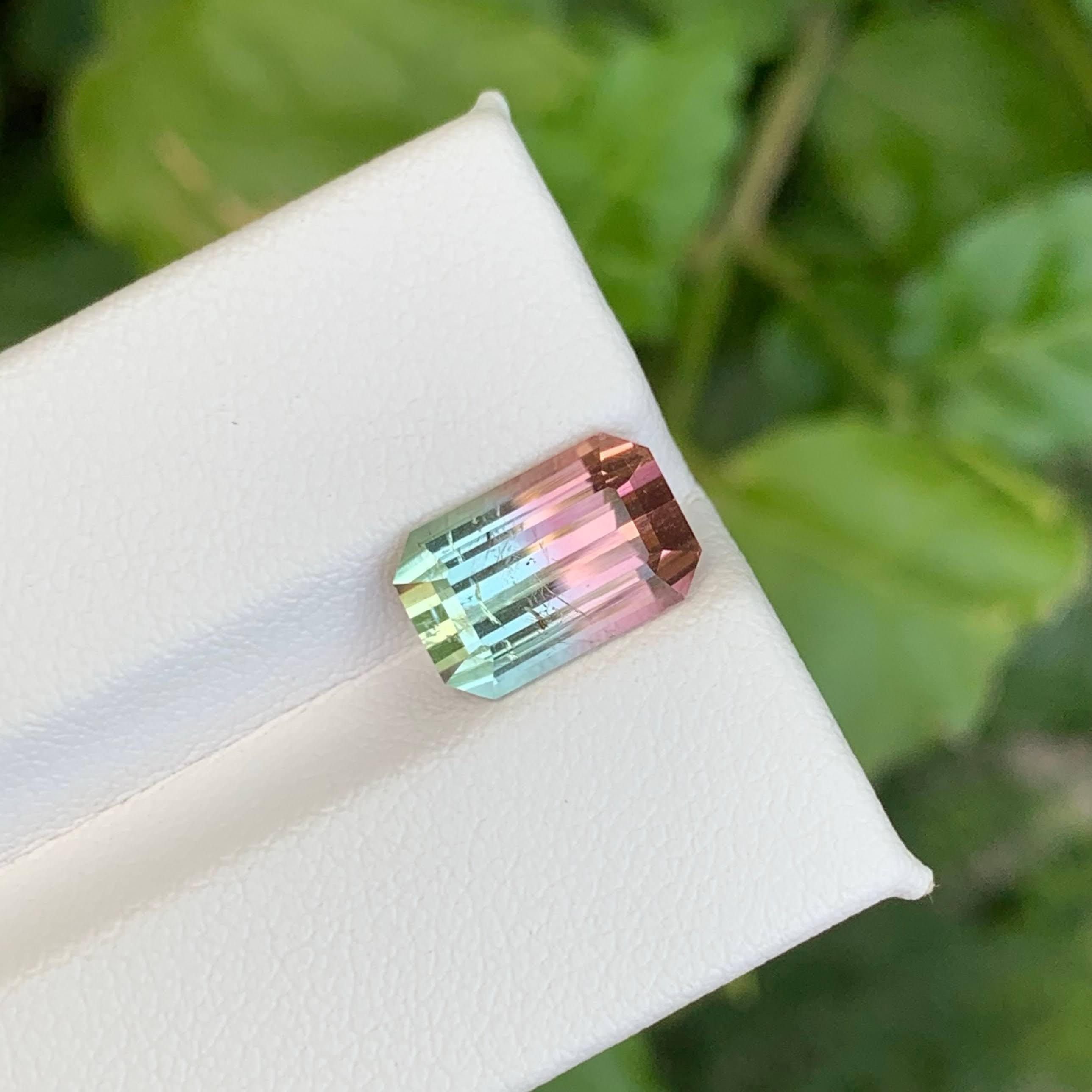 3,65 Karat Natürliche Lose Bicolor Turmalin Stein Smaragdschliff Afghanischer Edelstein im Angebot 1
