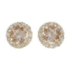 Morganite Diamond Earrings In 14 Karat Yellow Gold