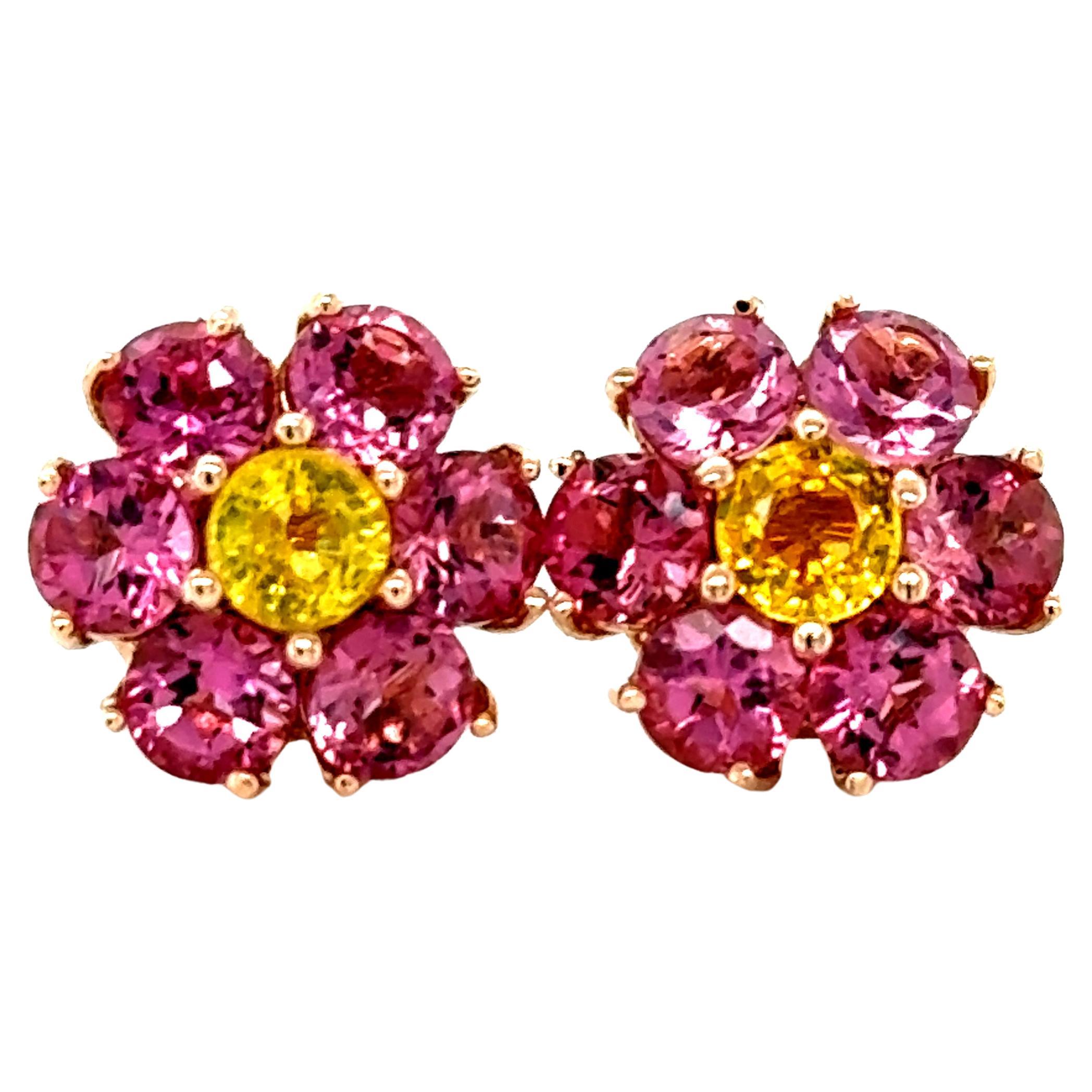 3.65 Carat Natural Pink Tourmaline Sapphire Rose Gold Stud Earrings For Sale