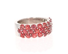 3.65 Carat Natural Round Cut Red Sapphire Band 14 Karat White Gold