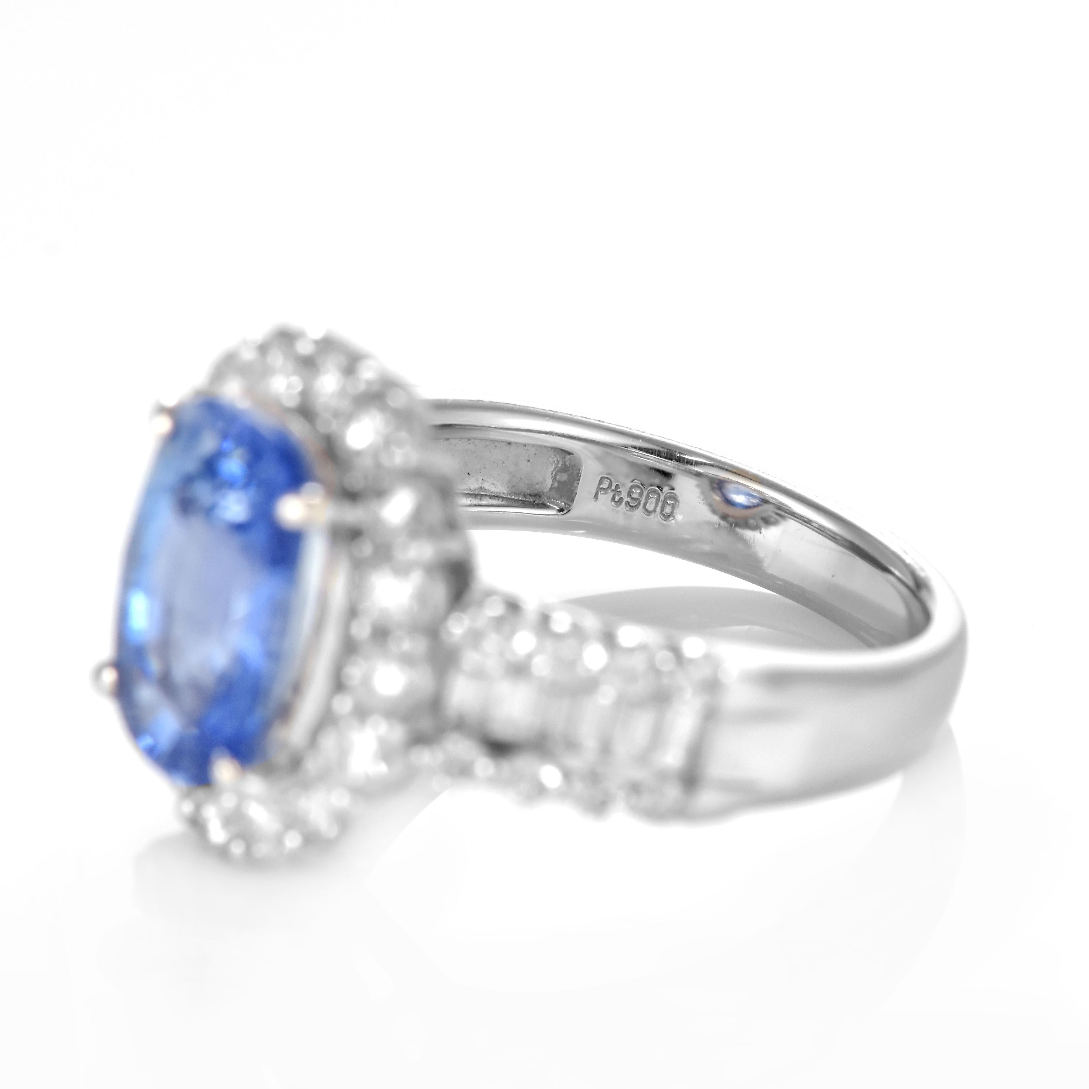 Oval Cut 3.65 Carat Natural Sapphire and Diamond Ring Made in Platinum For Sale