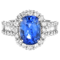 Anillo de Zafiro Natural y Diamante de 3,65 Quilates Realizado en Platino