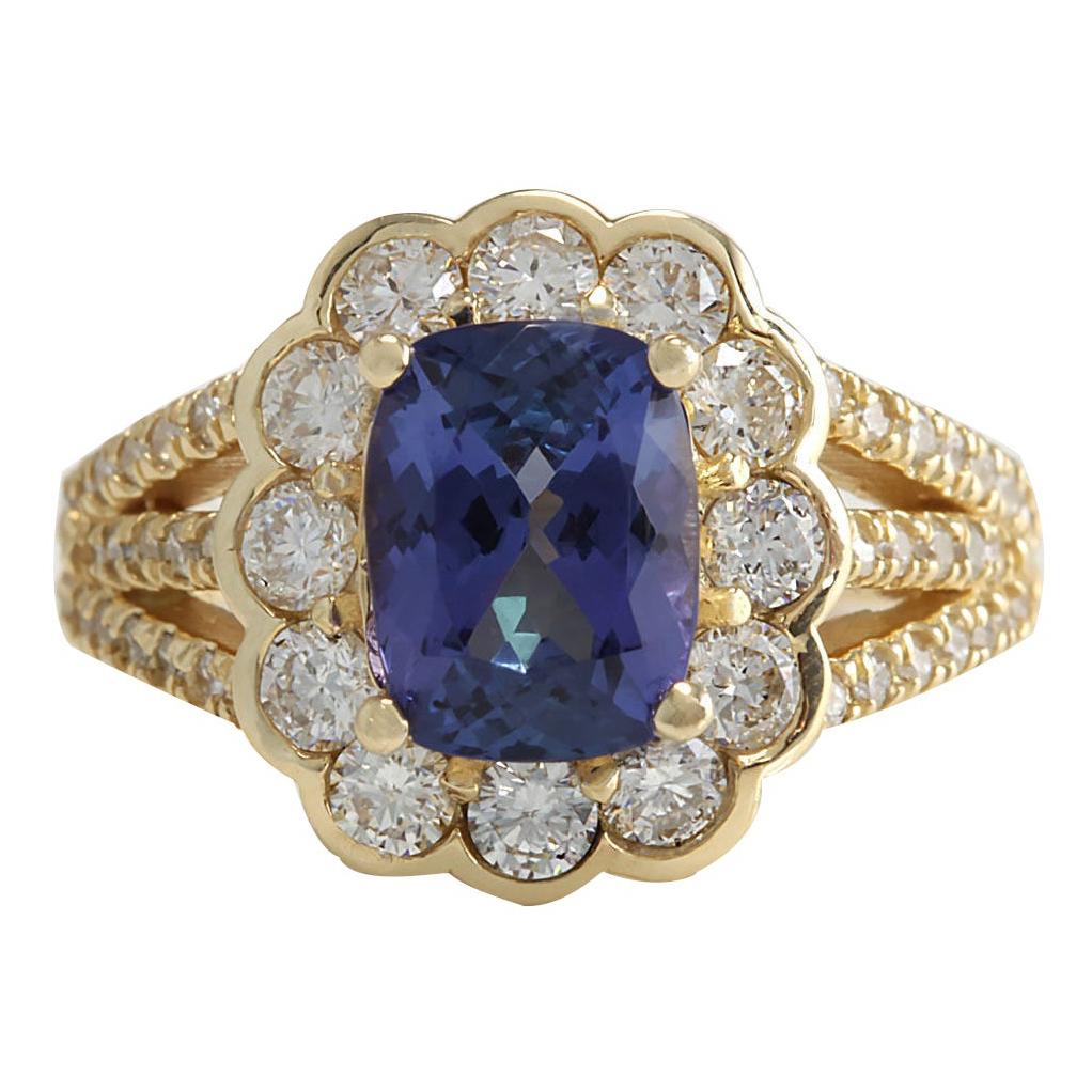 Natural Tanzanite Diamond Ring In 14 Karat Yellow Gold  For Sale