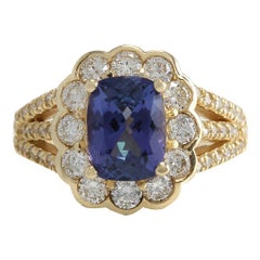 Natural Tanzanite Diamond Ring In 14 Karat Yellow Gold 