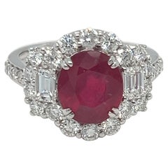 3.65 Carat Oval Cut Ruby and Diamond White Gold Ring