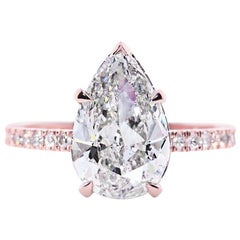 3.65 Carat Pear Shaped Diamond Engagement Ring on 14 Karat Rose Gold