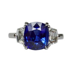 3.65 Carat Sapphire Cushion Three Stone Ring 3.65 Carat Sapphire Cushion Three Stone Ring