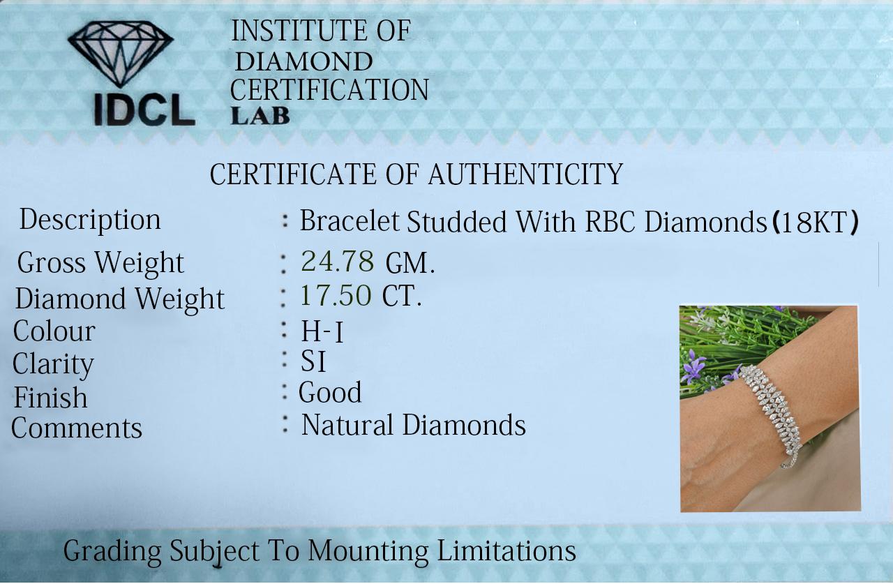 3.65 Carat SI Clarity HI Color Marquise Diamond Bracelet 18 Karat White Gold For Sale 1