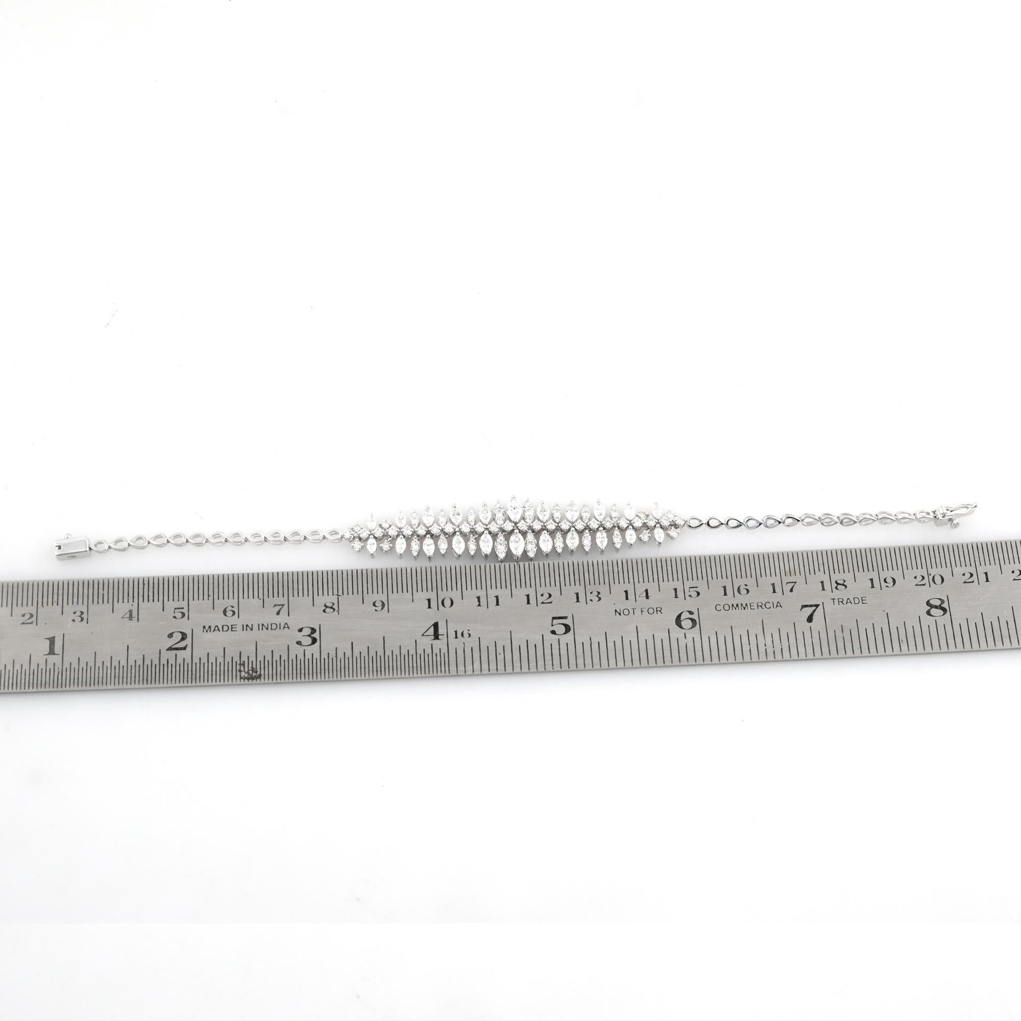 3,65 quilates SI/H Diamante marquesa de oro blanco de 14 quilates Pulsera en racimo Regalo para mujer en Nuevo estado para la venta en Diera, Dubai