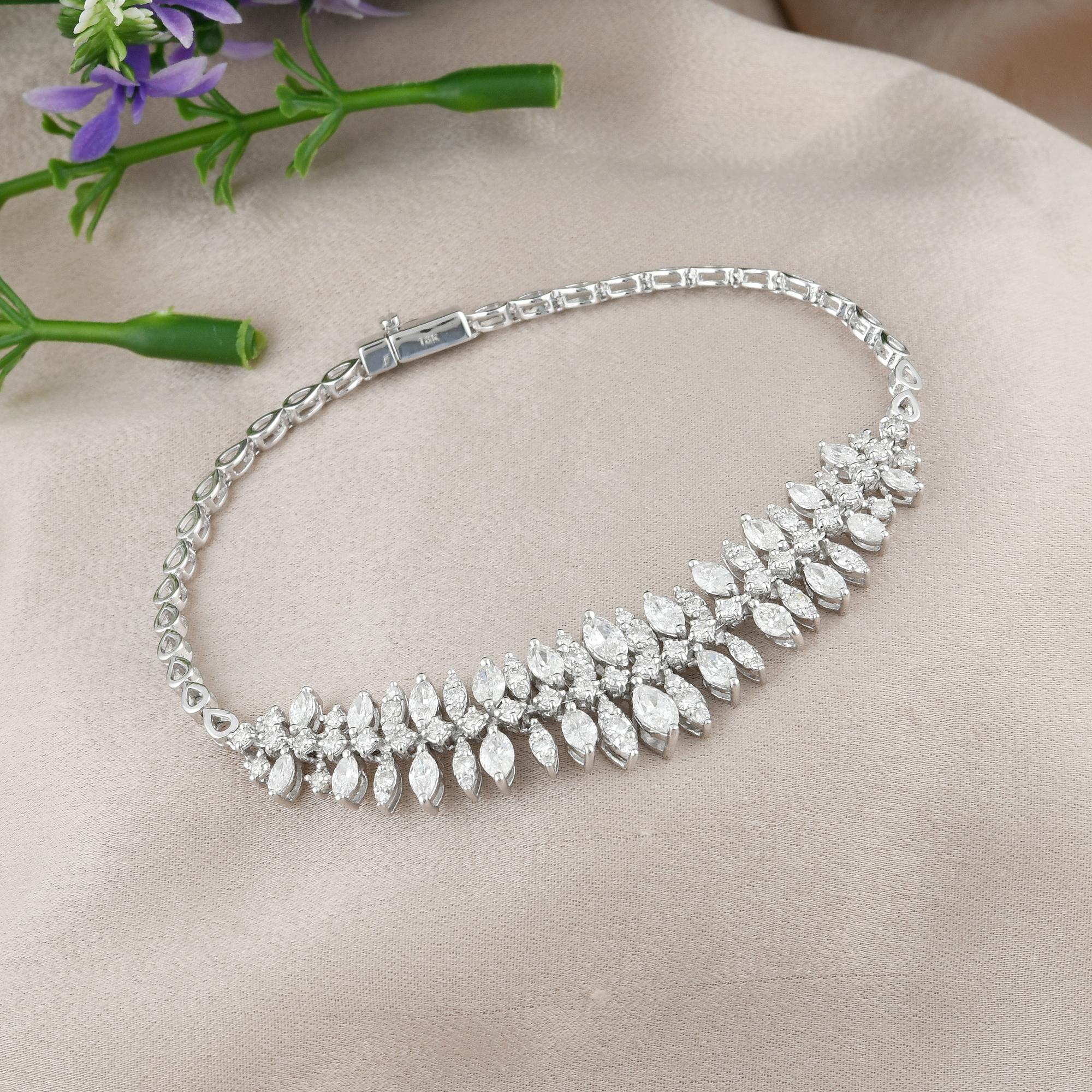 De las mujeres 3,65 quilates SI/H Diamante marquesa de oro blanco de 14 quilates Pulsera en racimo Regalo para mujer en venta