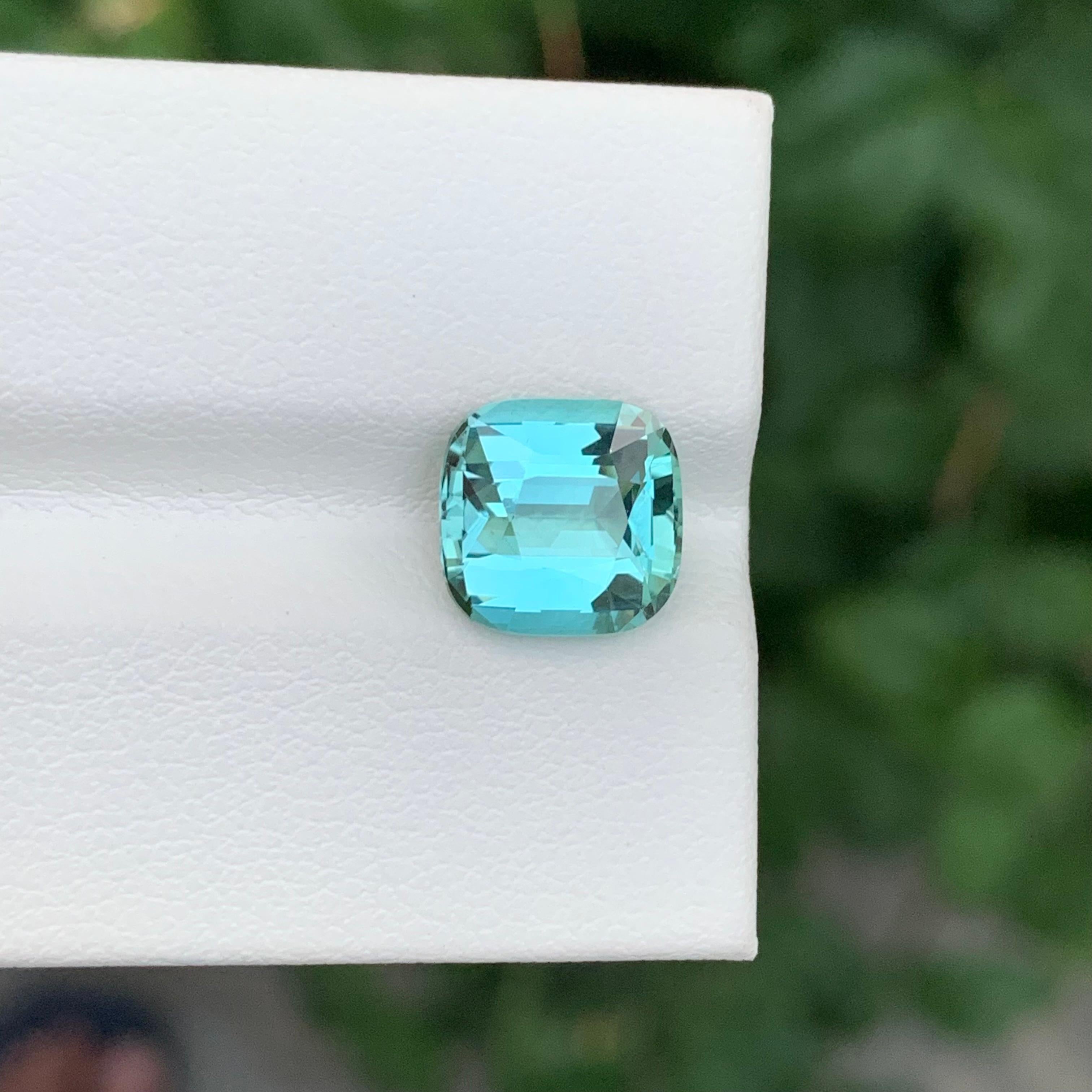 Cushion Cut AAA Quality 3.65 Carats Loose Seafoam Tourmaline For Sale