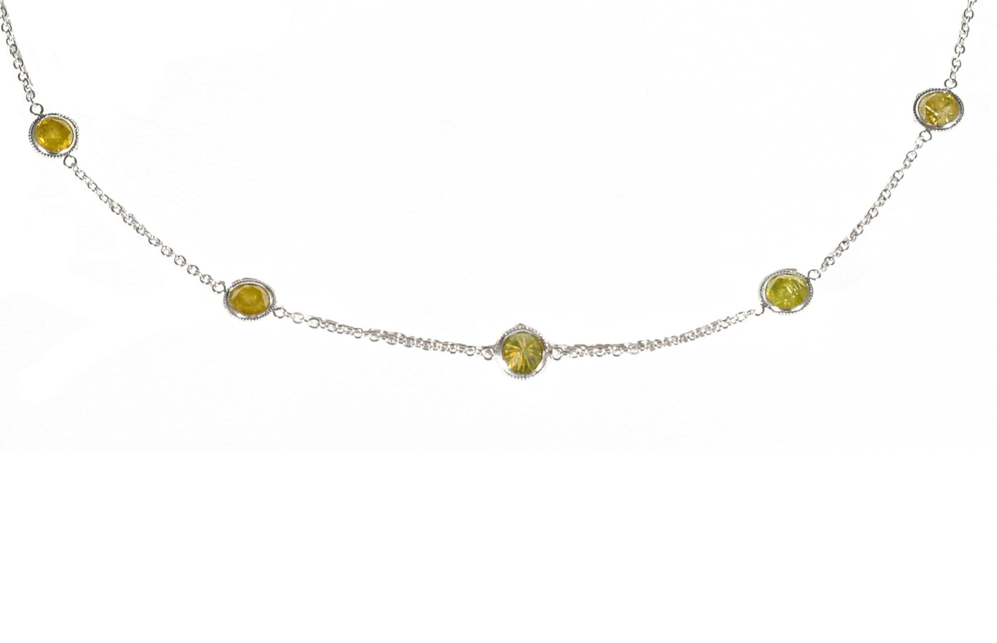 Round Cut 3.65 Carat (Treated) Yellow Diamond by the Yard Choker Necklace For Sale