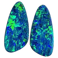 3.65 Carats Australian Opal Pair Royal Green Flash with blue play of color Gem