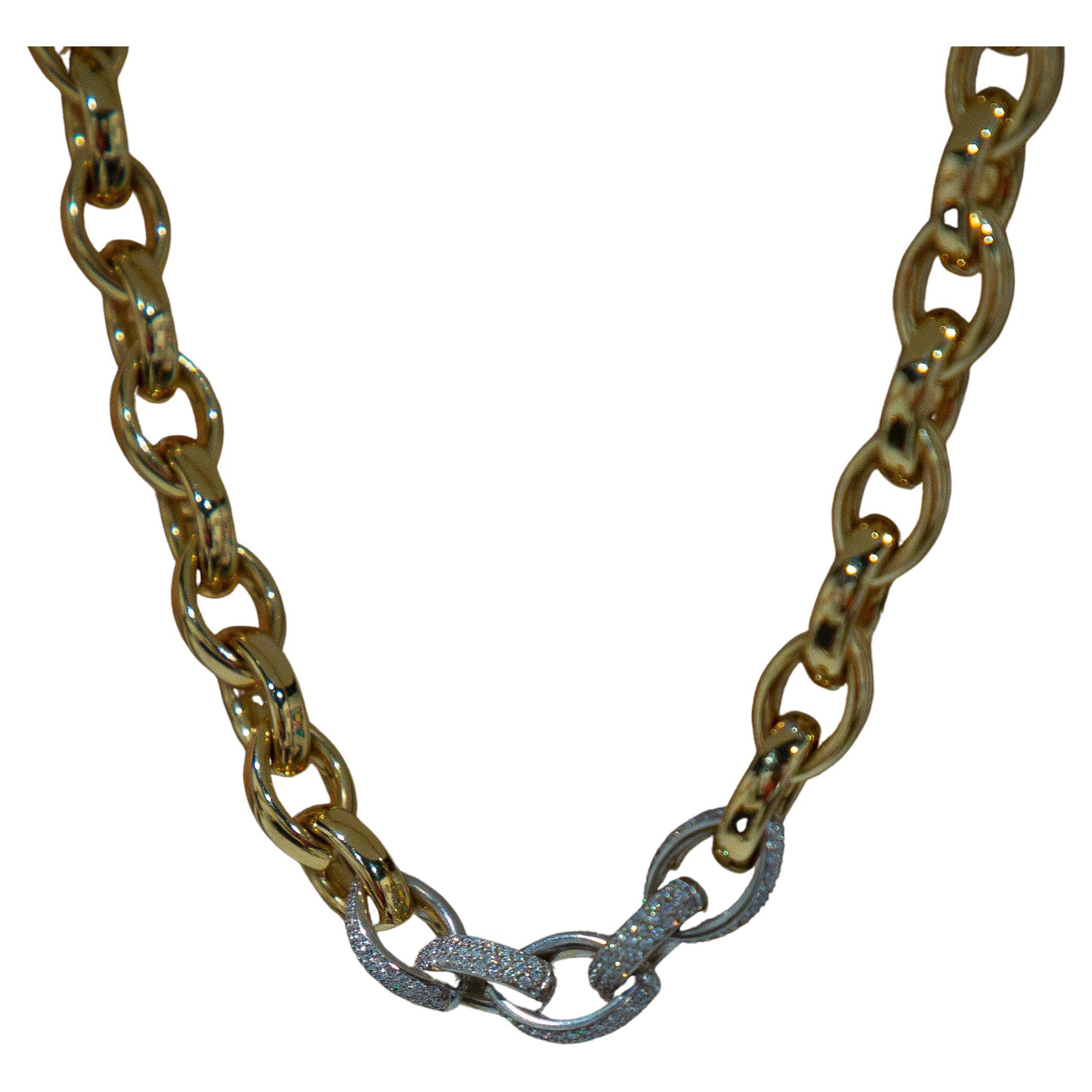 3.65 Carats Diamond 18k Yellow Gold with White Gold Pave' Link Necklace