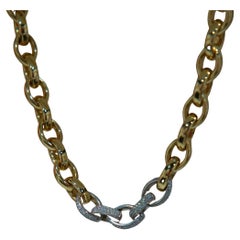 3.65 Carats Diamond 18k Yellow Gold with White Gold Pave' Link Necklace
