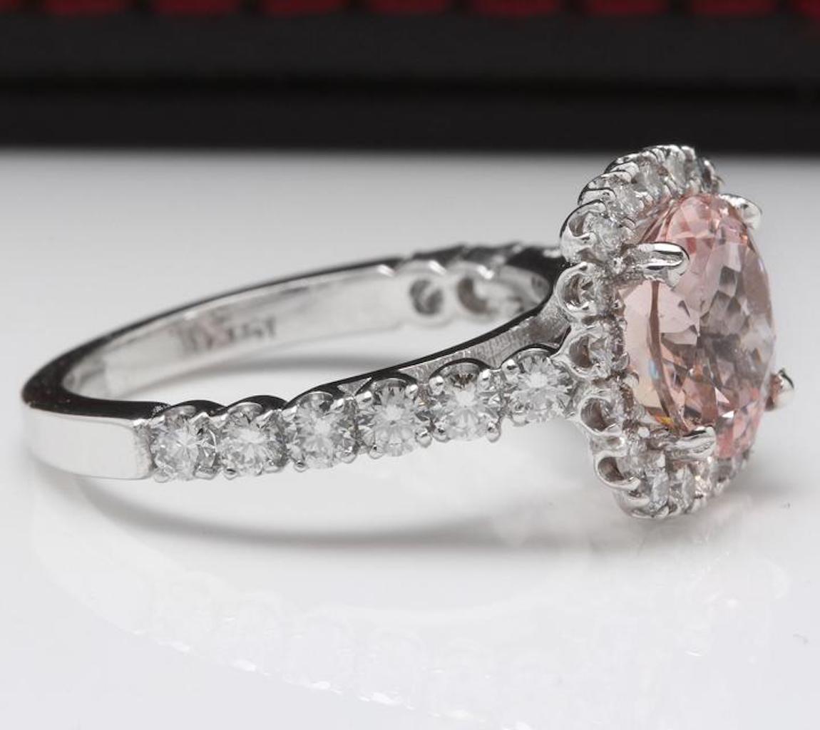 Rose Cut 3.65 Carat Exquisite Natural Morganite and Diamond 14K Solid White Gold Ring For Sale