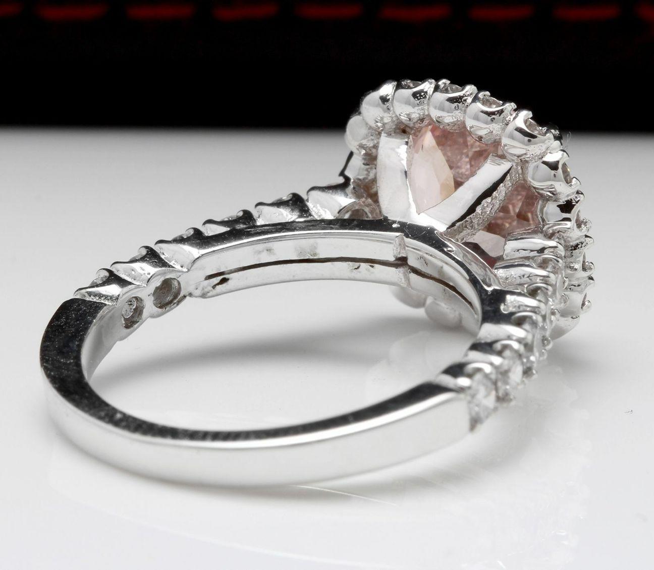 3.65 Carat Exquisite Natural Morganite and Diamond 14K Solid White Gold Ring In New Condition For Sale In Los Angeles, CA