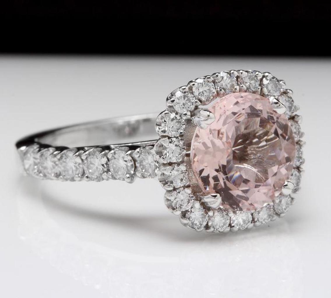 De las mujeres Exquisita Morganita Natural de 3,65 Quilates y Diamante Anillo de Oro Blanco Macizo de 14K en venta