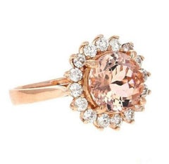 3.65 Carat Natural Morganite and Diamond 14 Karat Solid Rose Gold Ring