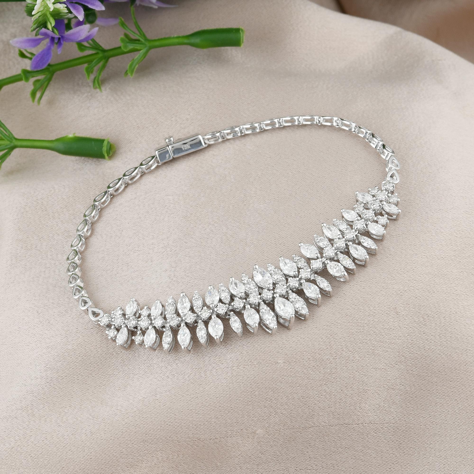 Modern 3.65 Ct. SI Clarity HI Color Marquise Diamond Charm Bracelet 14 Karat White Gold For Sale