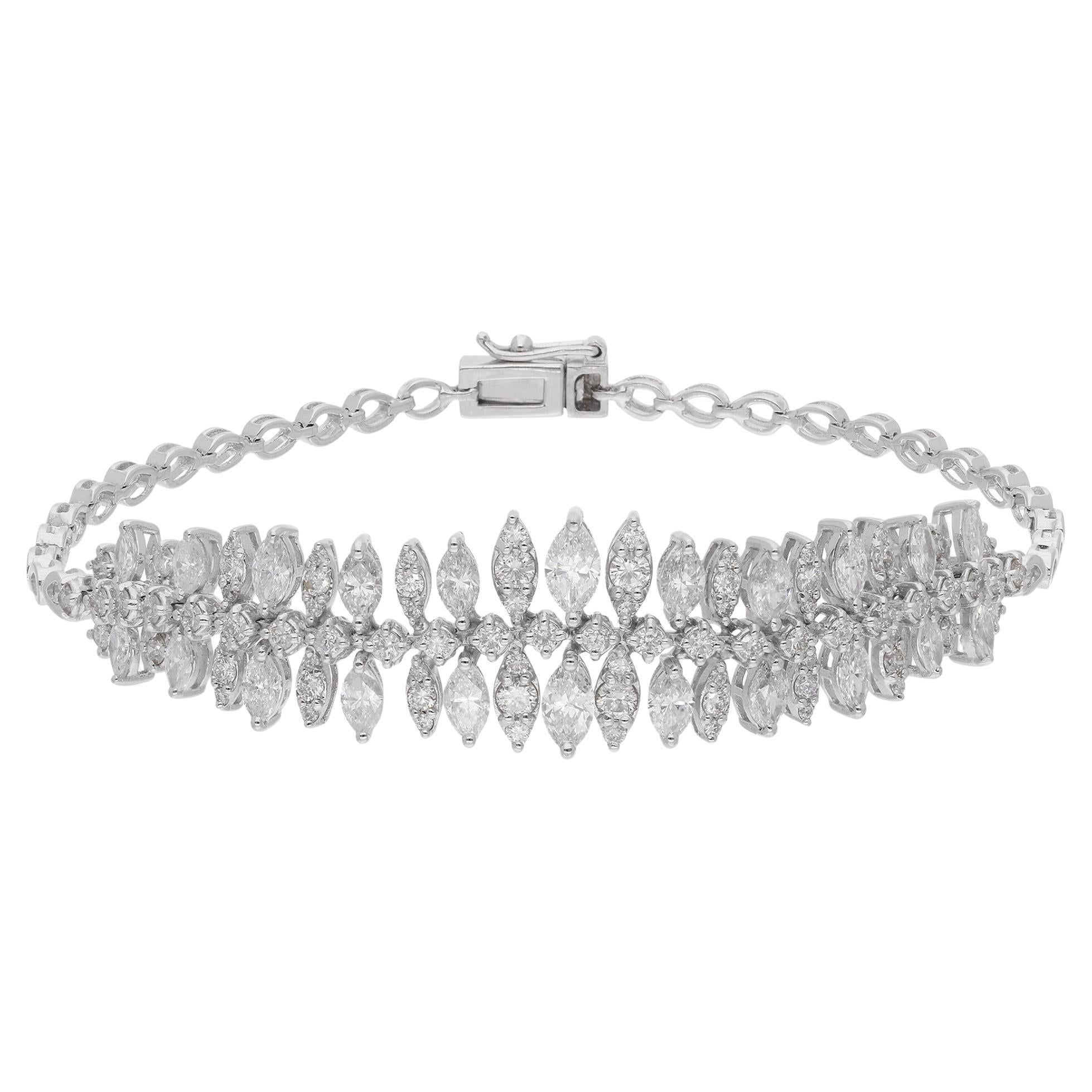 3.65 Ct. SI Clarity HI Color Marquise Diamond Charm Bracelet 14 Karat White Gold For Sale
