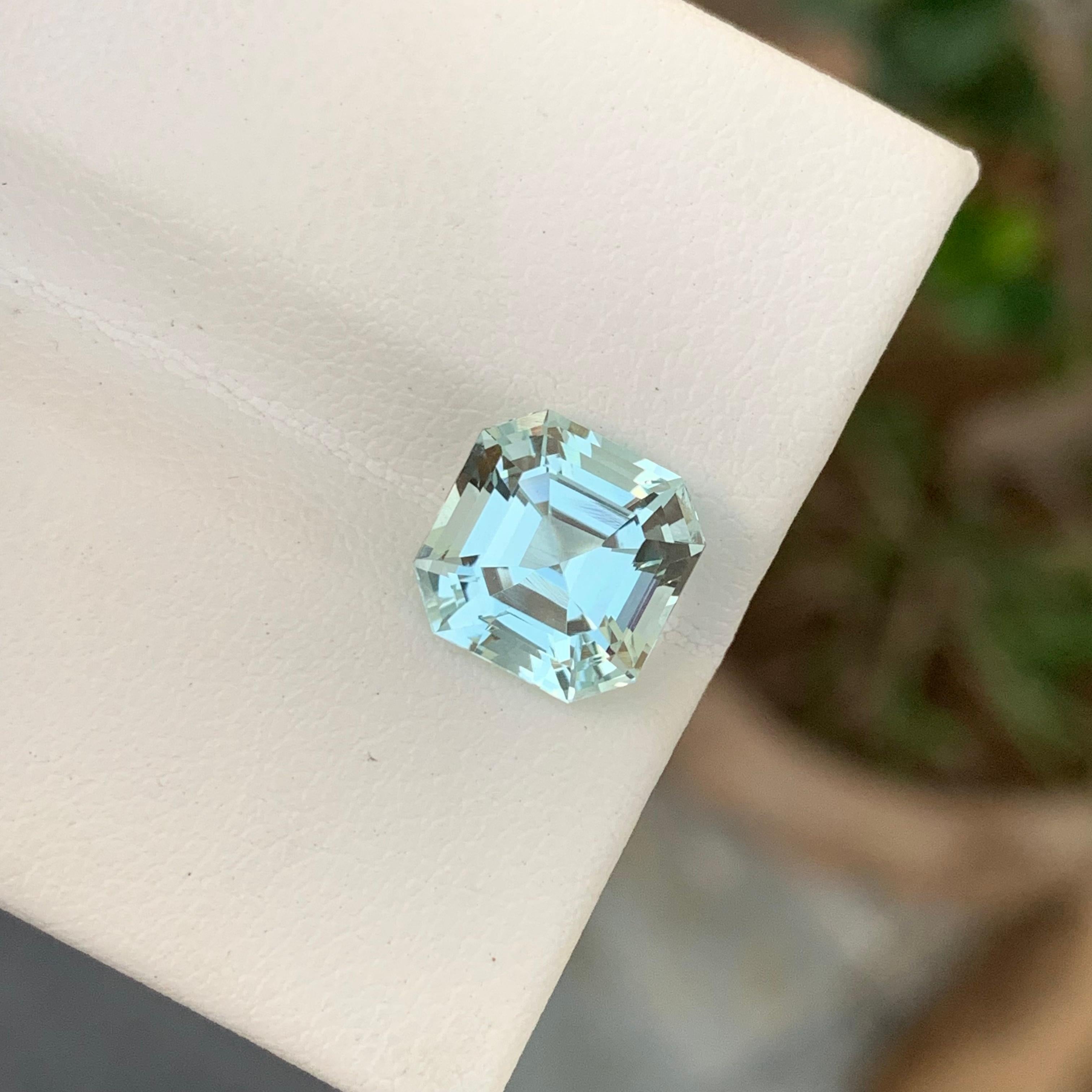 3.65 Cts Natural Light Aquamarine Loose Gemstone Asscher Cut From Pakistan Mine For Sale 10