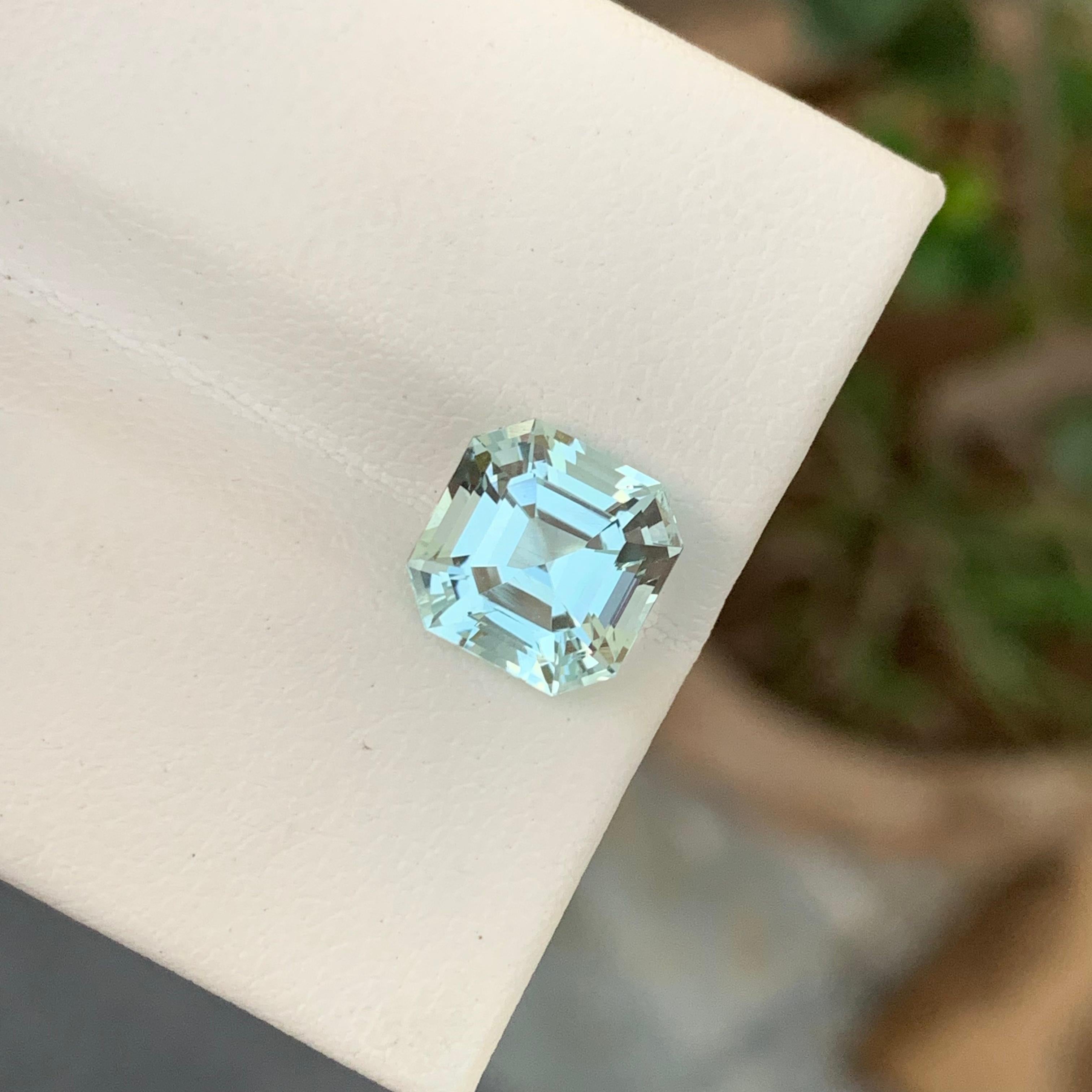 Faceted Aquamarine 
Weight : 3.65 Carats 
Dimension: 9.3x9.3x6.9 Mm
Origin: Pakistan 
Color: Light Blue 
Shape: Asscher 
Certficate: On Customer Demand 
Treatment: Non
.
Aquamarine is a captivating gemstone renowned for its mesmerizing blue-green