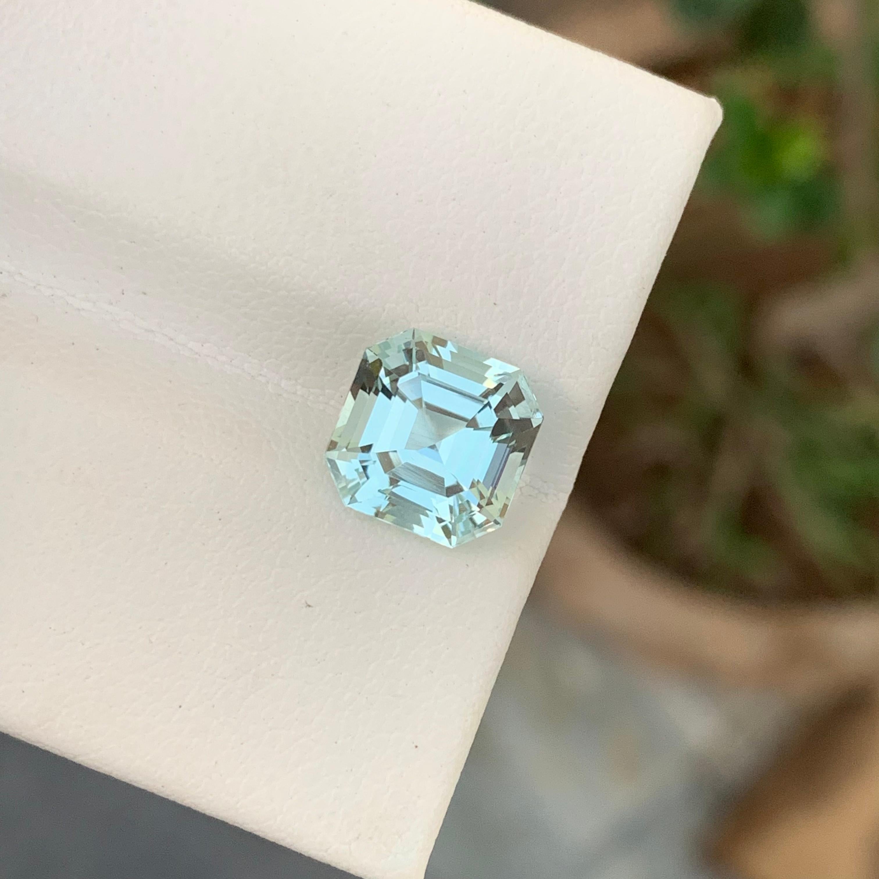 3.65 Cts Natural Light Aquamarine Loose Gemstone Asscher Cut From Pakistan Mine In New Condition For Sale In Peshawar, PK