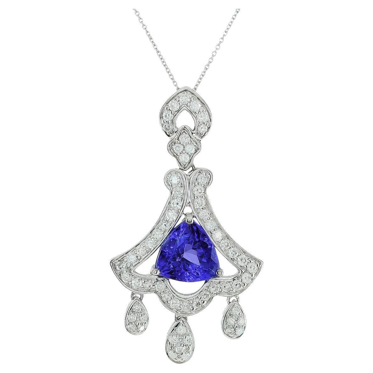 3.65 cts Natural Tanzanite 
0.97 cts Diamonds 18K White Gold Pendant