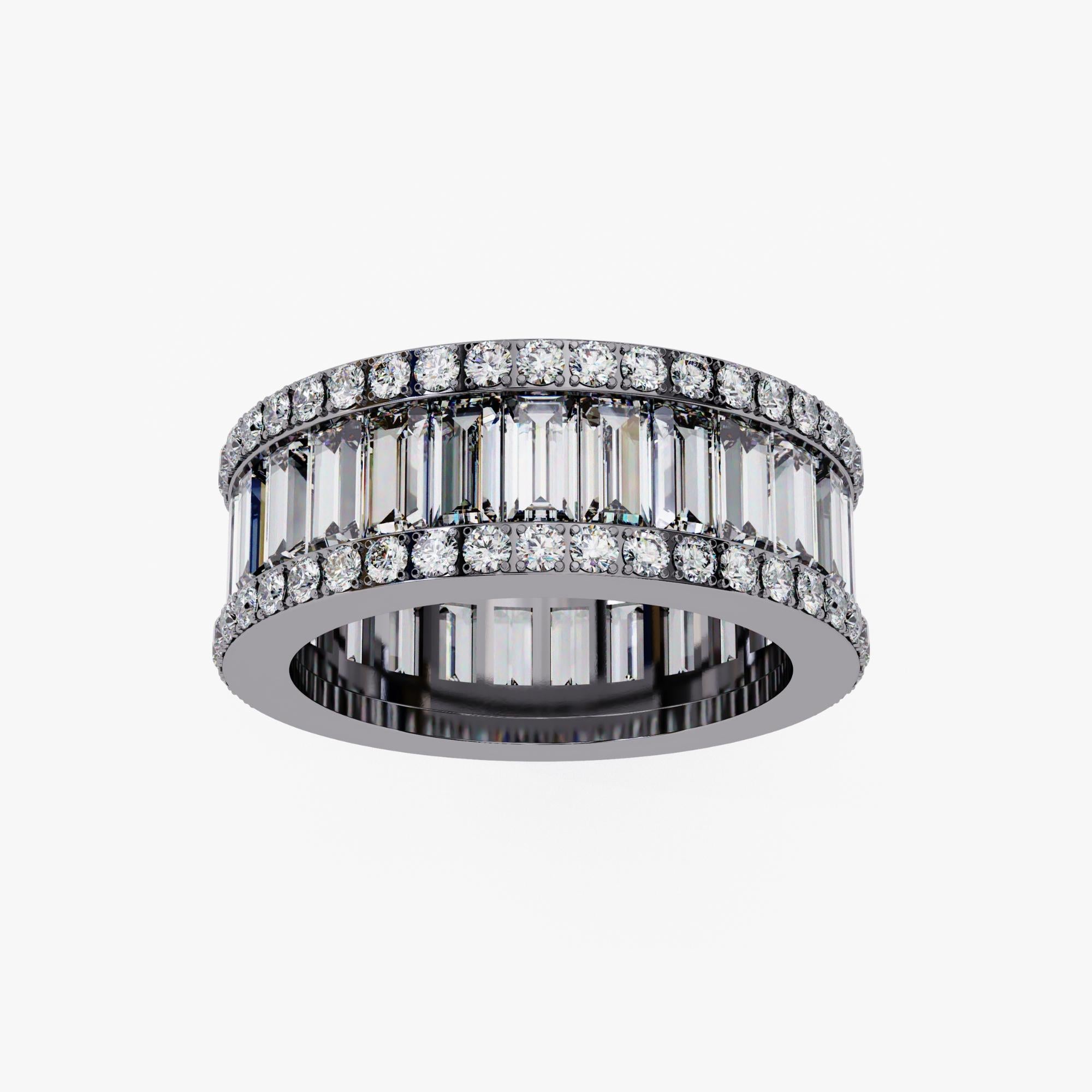3.65 Ctw Baguette and Round Diamond Eternity Band, 14K Solid Gold, SI GH For Sale 4