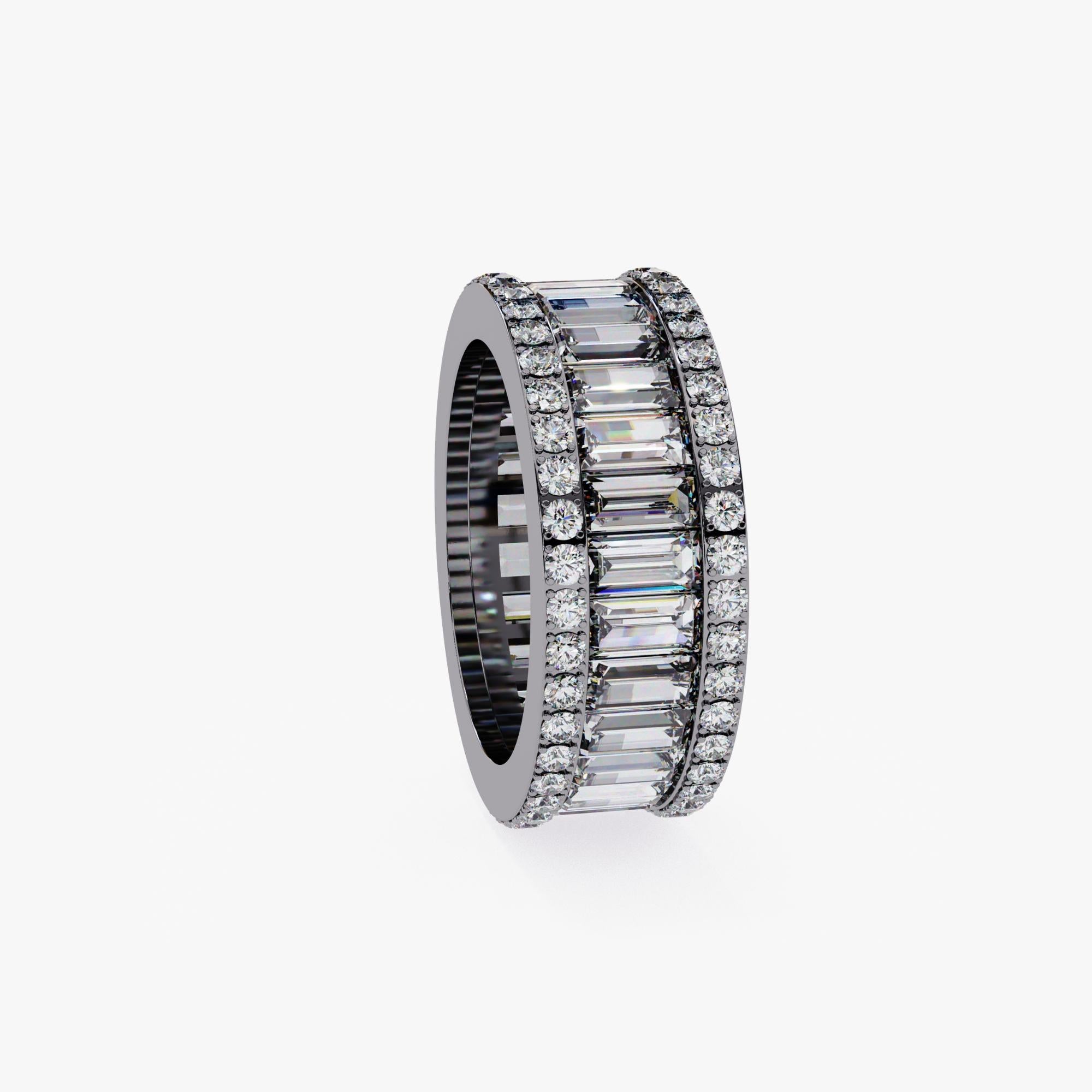 3.65 Ctw Baguette and Round Diamond Eternity Band, 14K Solid Gold, SI GH For Sale 5
