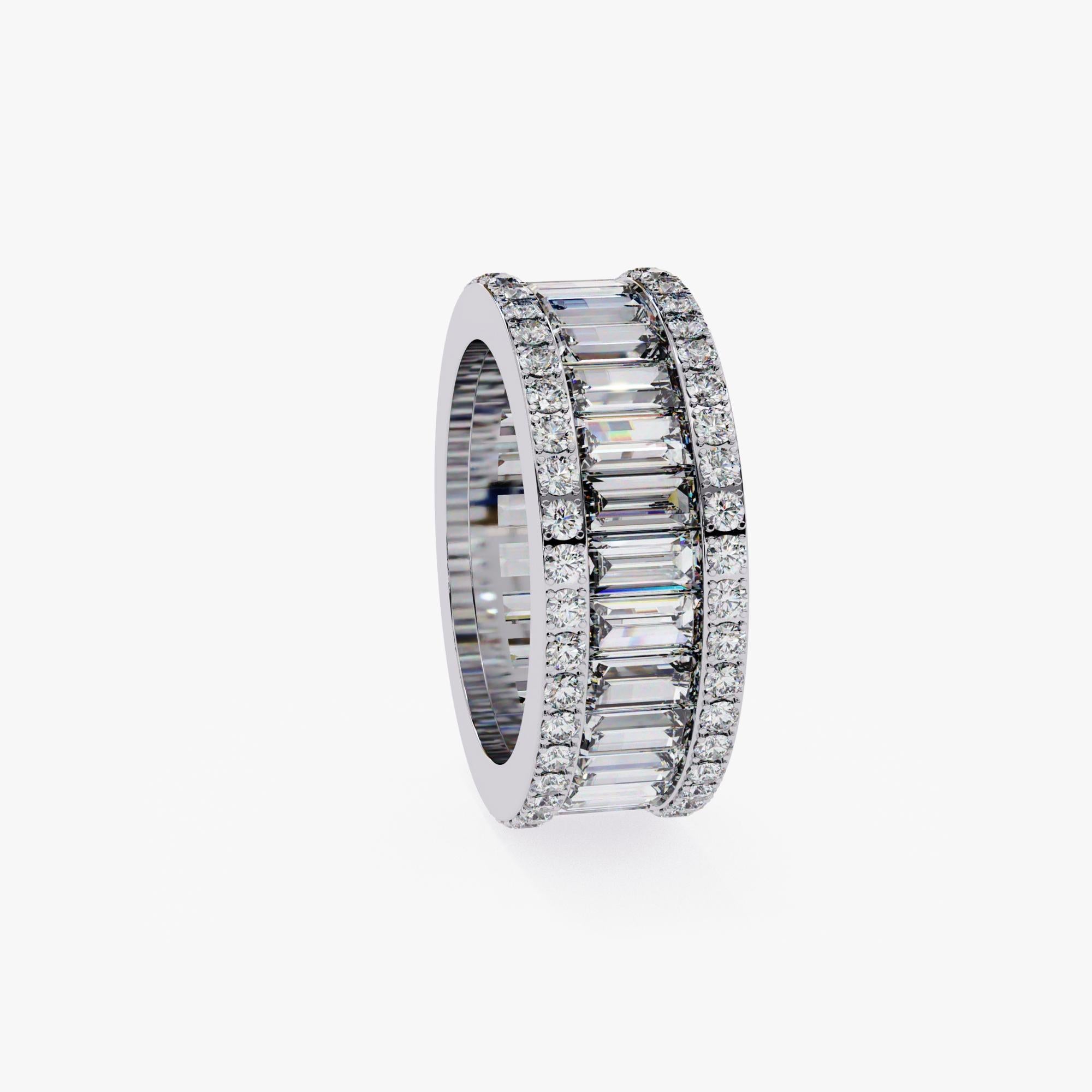 Modern 3.65 Ctw Baguette and Round Diamond Eternity Band, 14K Solid Gold, SI GH For Sale