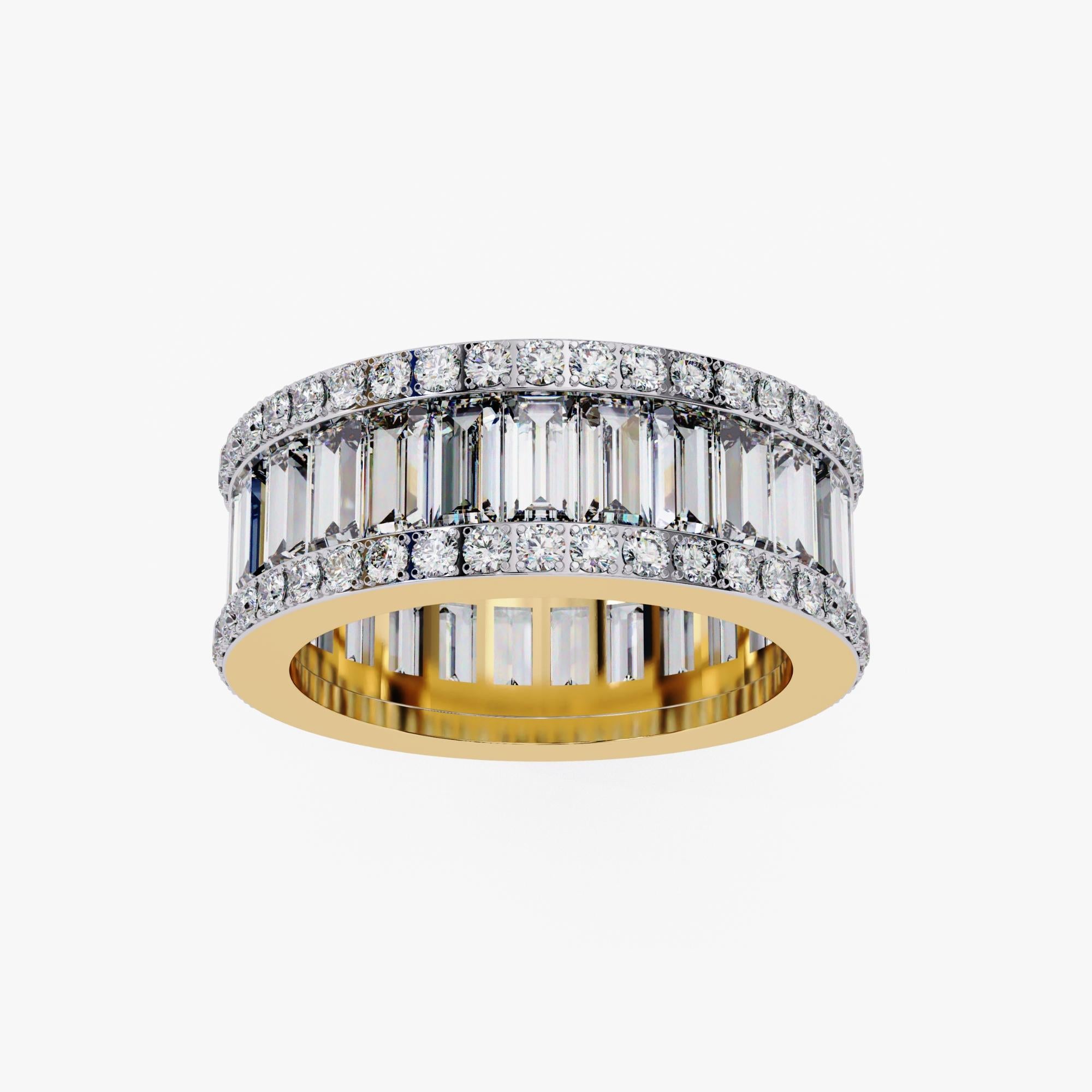 3.65 Ctw Baguette and Round Diamond Eternity Band, 14K Solid Gold, SI GH In New Condition For Sale In New York, NY