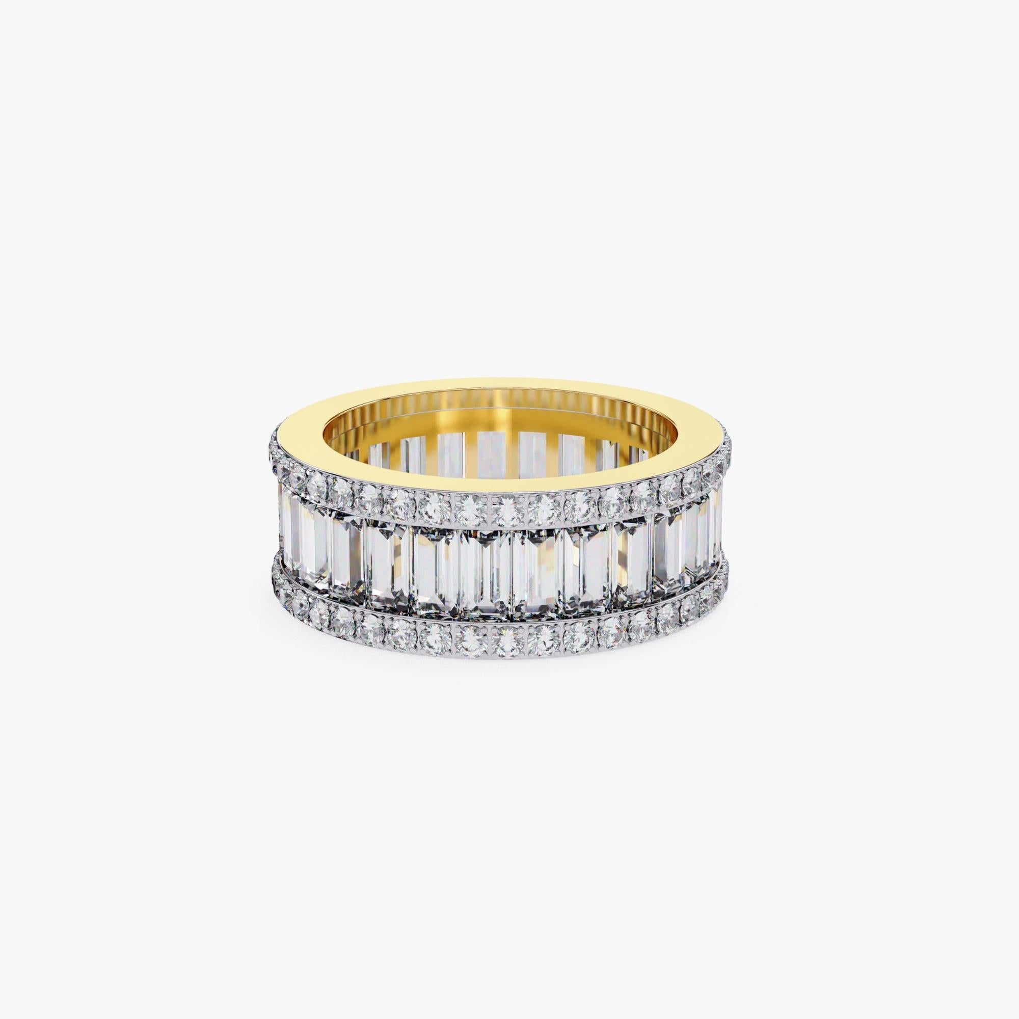 Women's 3.65 Ctw Baguette and Round Diamond Eternity Band, 14K Solid Gold, SI GH For Sale