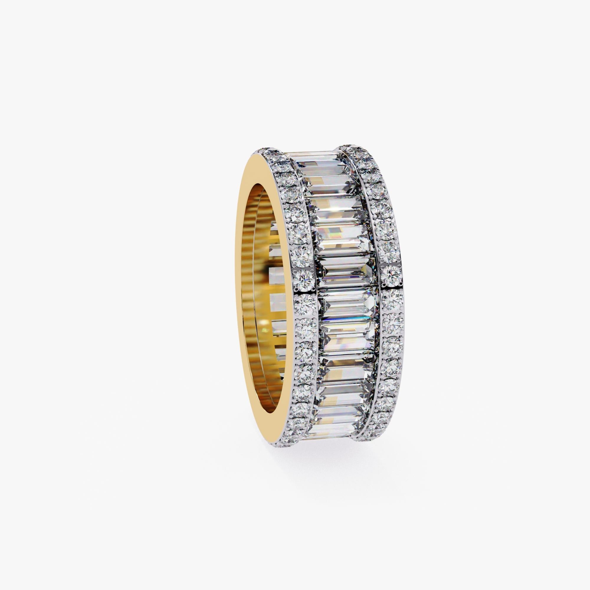 3.65 Ctw Baguette and Round Diamond Eternity Band, 14K Solid Gold, SI GH For Sale 1