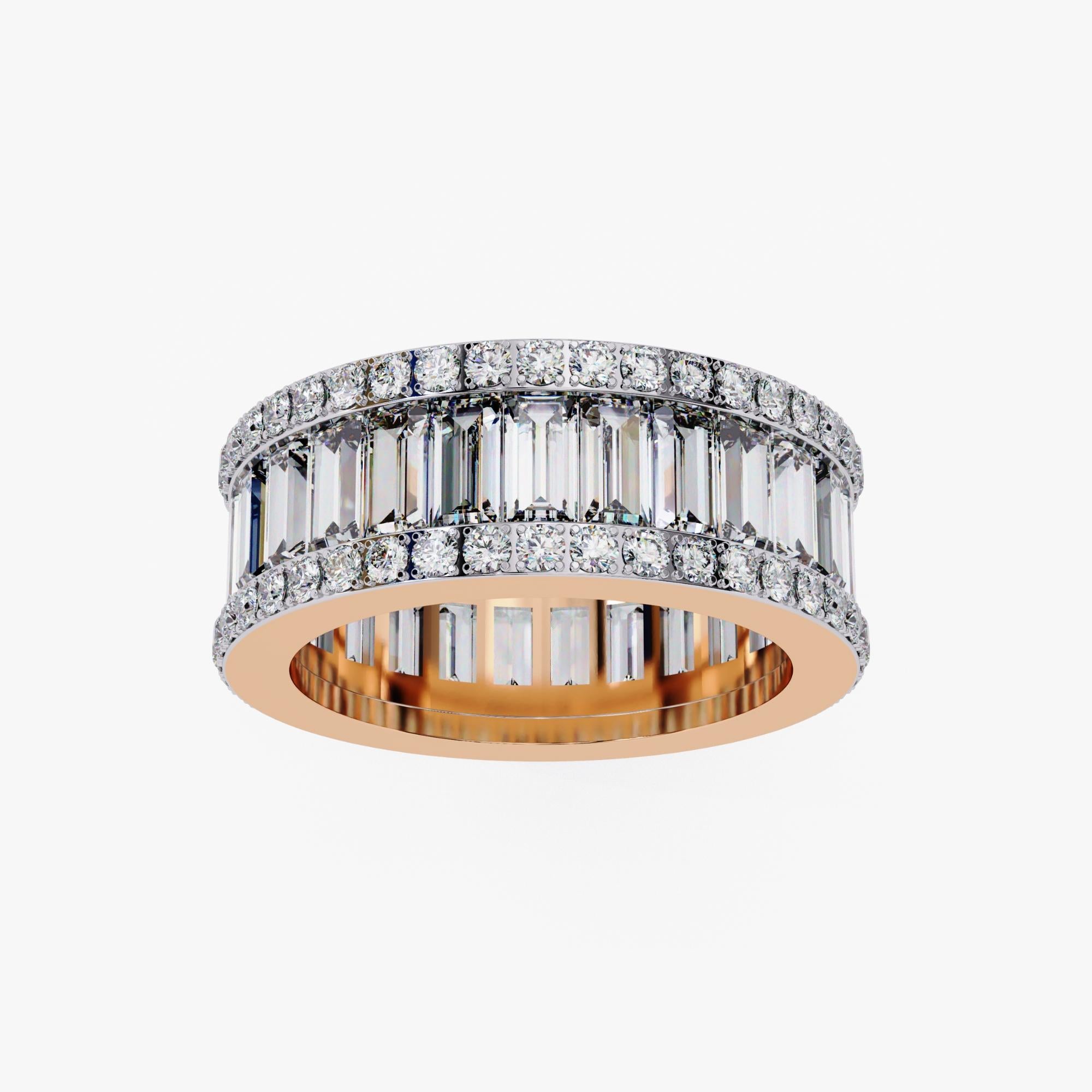 3.65 Ctw Baguette and Round Diamond Eternity Band, 14K Solid Gold, SI GH For Sale 2