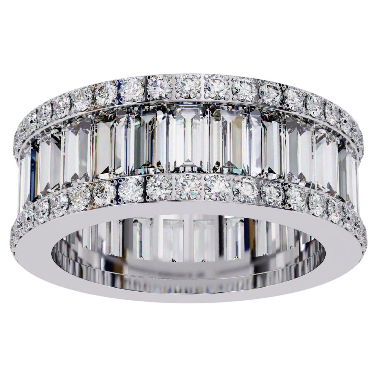 Bracelet éternité en or massif 14K, diamants baguettes et ronds 3.65 ctw, SI GH