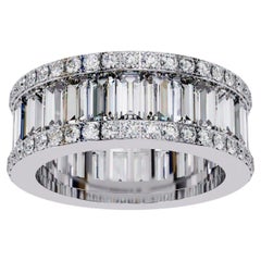 3.65 Ctw Baguette and Round Diamond Eternity Band, 14K Solid Gold, SI GH